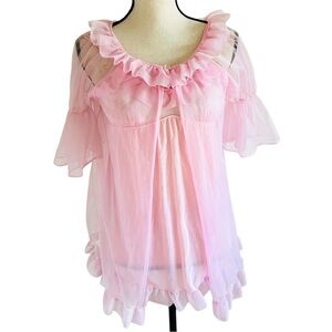 Vintage MOVIE STAR Sheer Pink Babydoll Lingerie Nightie Set